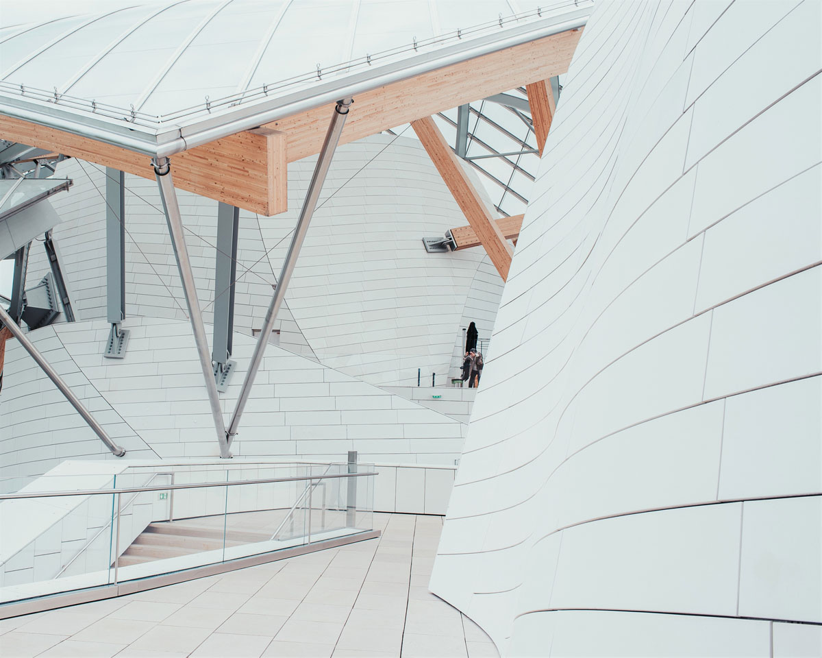 White business center with beautiful textures and a unique design with interior staircases